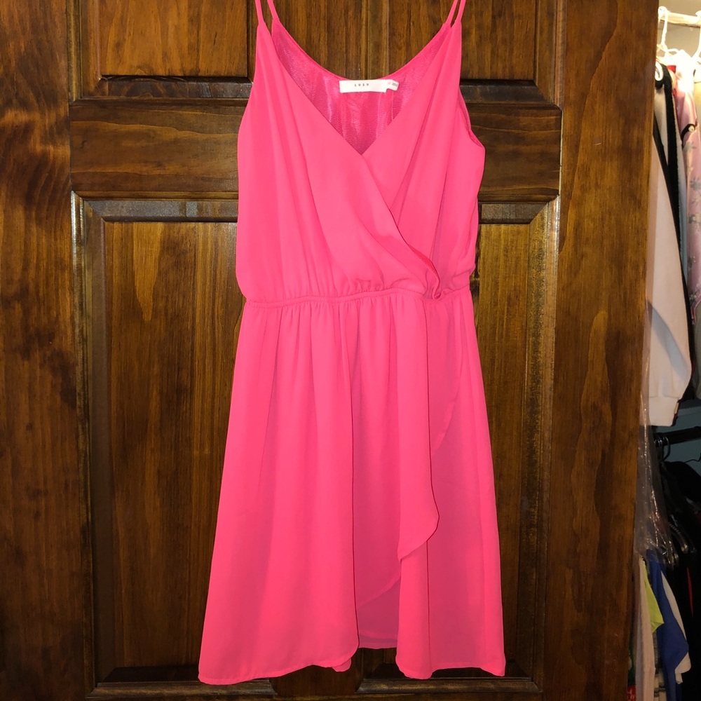 Lush Hot Pink Mini Wrap Dress